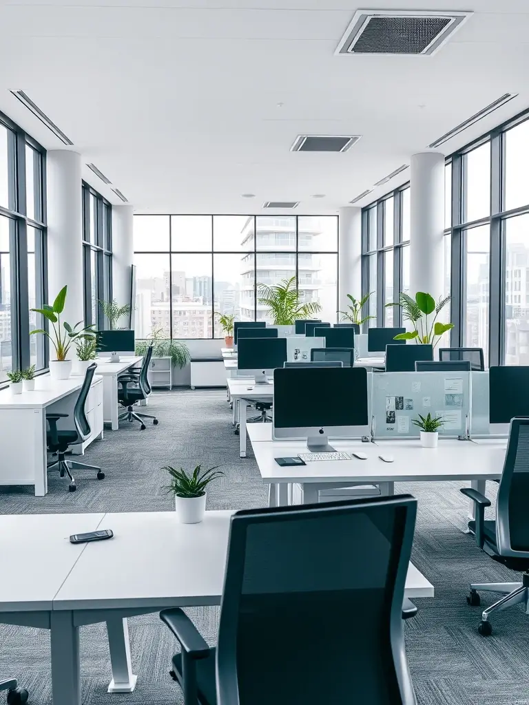 A photograph of a modern, optimized office space, showcasing efficient use of space and a positive work environment.