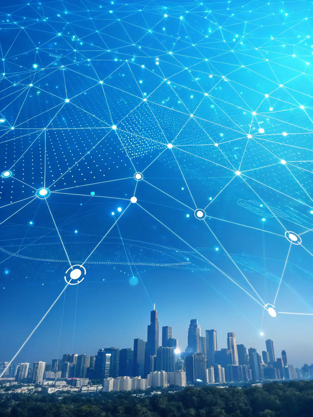 A digital illustration of interconnected nodes and data streams, representing the integration of technology and AI in business processes.
