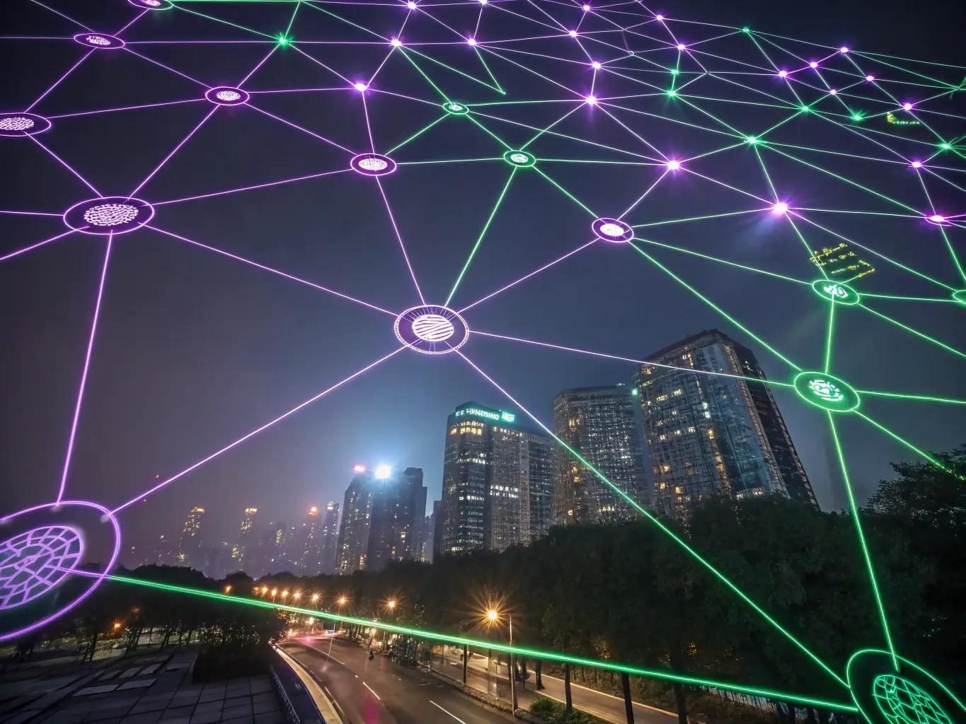 A digital illustration depicting the GOLEM framework with interconnected nodes representing people, processes, and technology, all converging towards a central point of organizational alignment and growth.